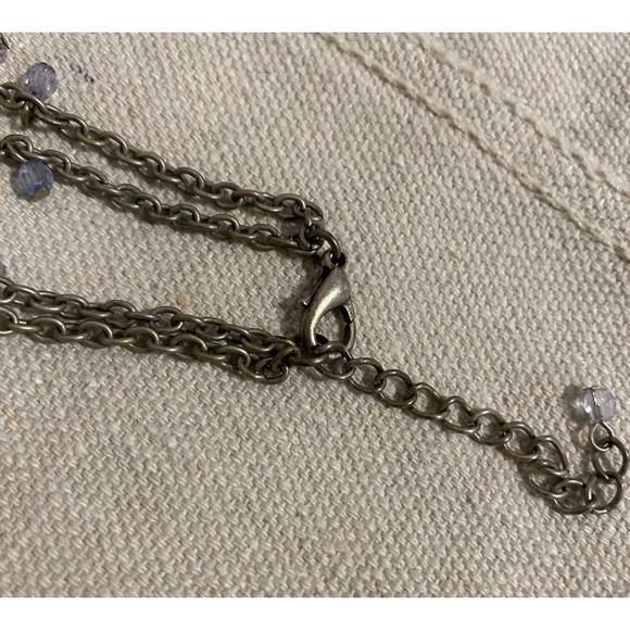 Vintage Costume Jewelry Flower Pendant 18 in Necklace Blue Jeweled Double Chain - Picture 4 of 7